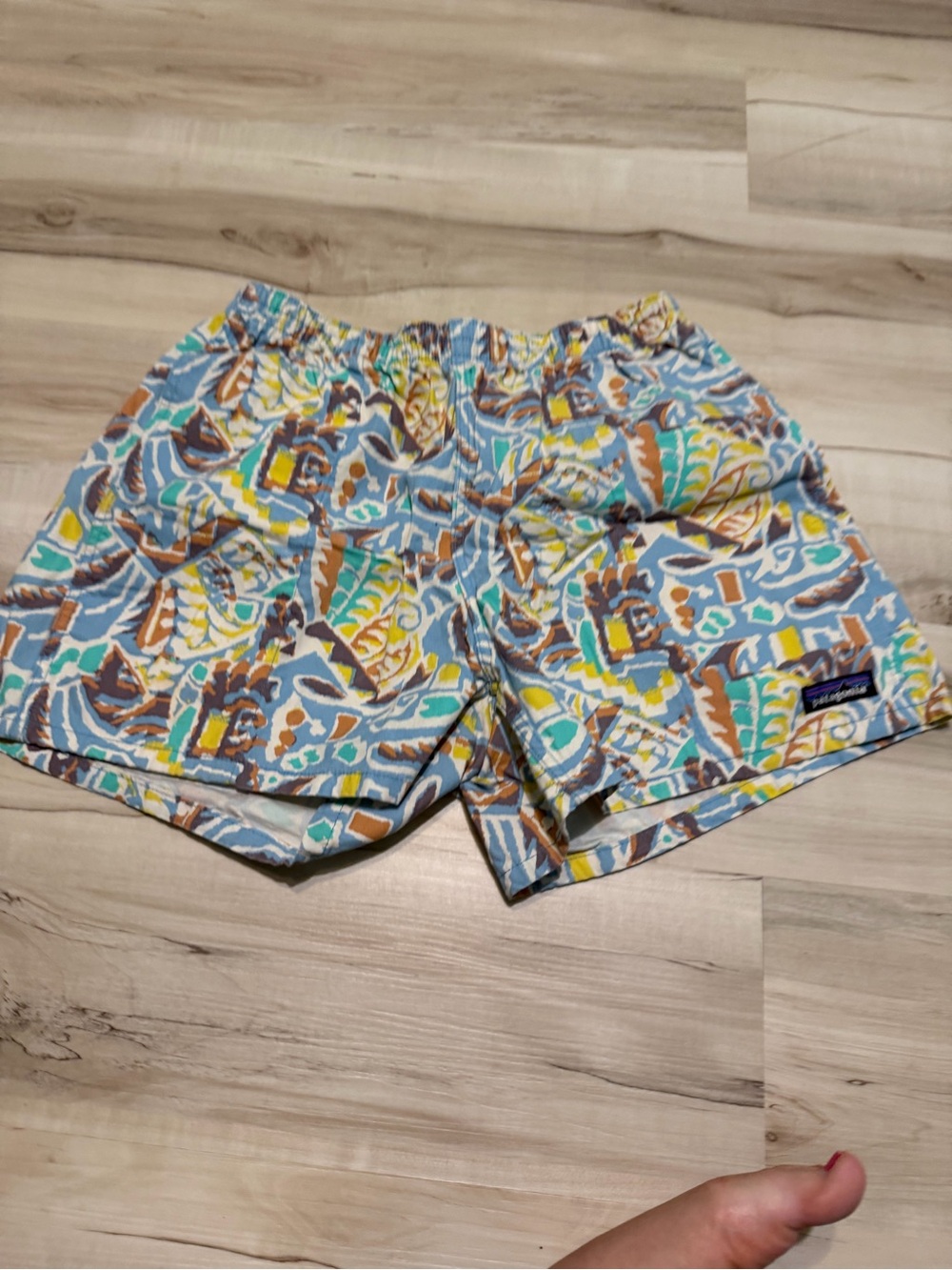 Patagonia Women’s Printed Athletic Shorts in Blue, Yellow & Brown